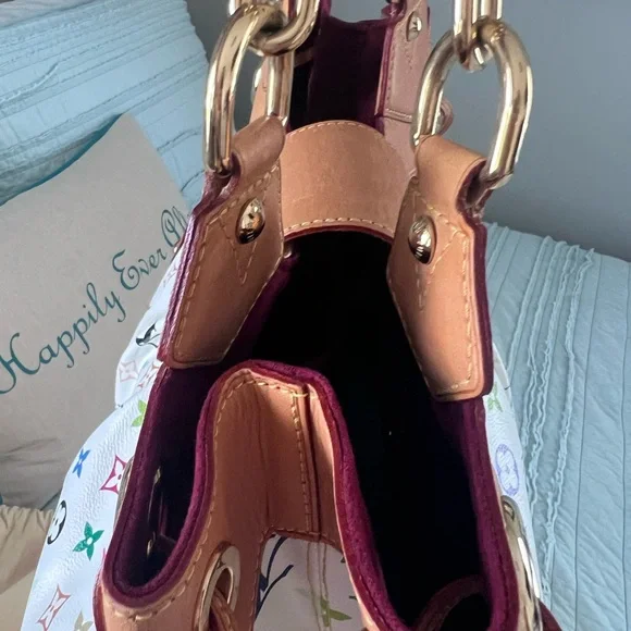 Louis Vuitton White Multicolor Monogram Canvas Shoulder Bag with Tan Trim - Picture 12 of 16